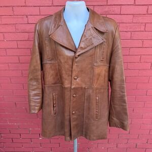 Vintage Silton California‎ Mens Brown Leather Button Up Jacket Size 46 Long
